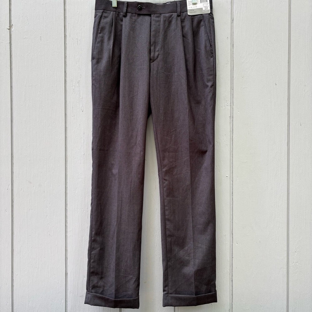 LOUIS RAPHAEL—Mario Super 150’s Herringbone Pants—32 x 32—Light Grey—Pleated—NWT